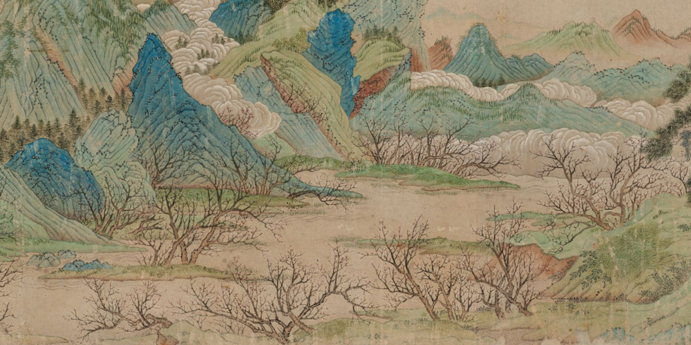 露花倒影，烟芜蘸碧，灵沼波暖。