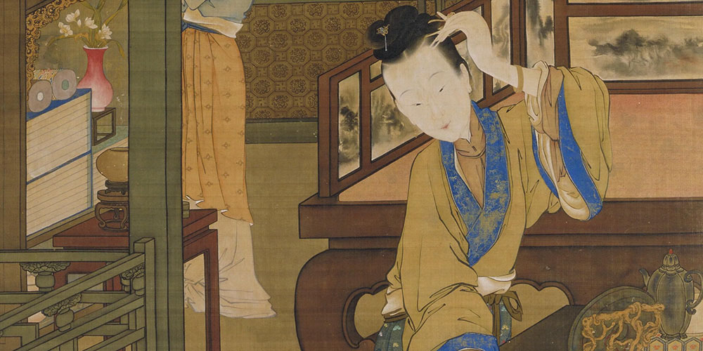 越女新妆出镜心，自知明艳更沉吟。