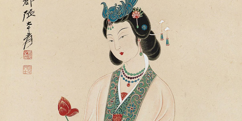 柳色披衫金缕凤，纤手轻拈红豆弄，翠蛾双敛正含情。