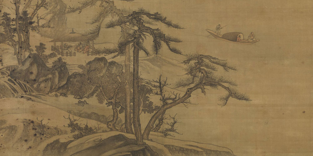 凉月如眉挂柳湾，越中山色镜中看。