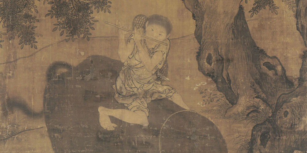 骑牛远远过前村，短笛横吹隔陇闻。