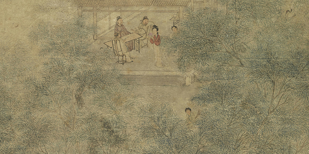御柳如丝映九重，凤凰窗映绣芙蓉。