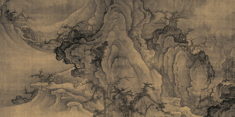 微阳下乔木，远色隐秋山。