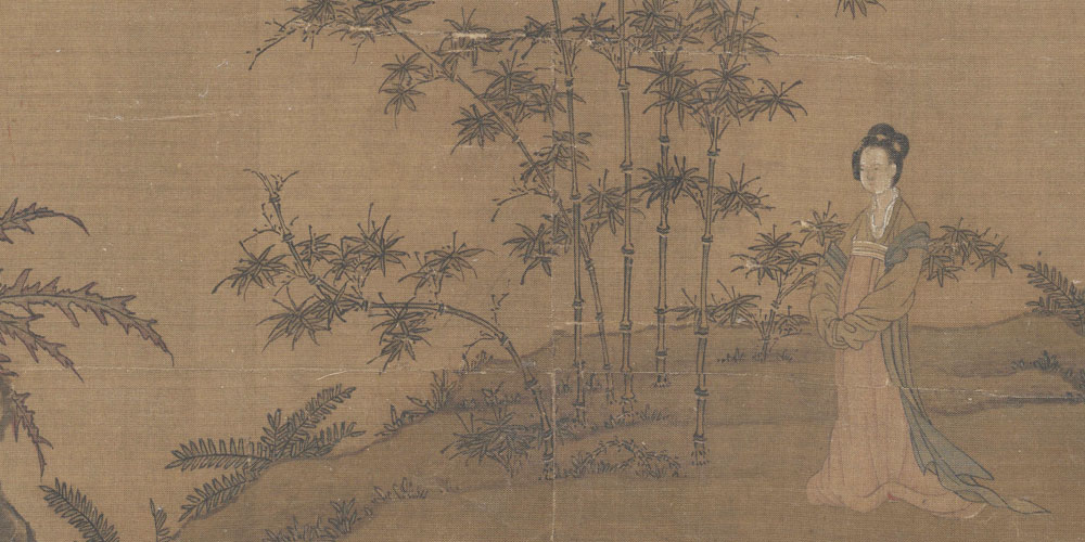 斜倚画阑娇不语，暗移梅影过红桥，裙带北风飘。