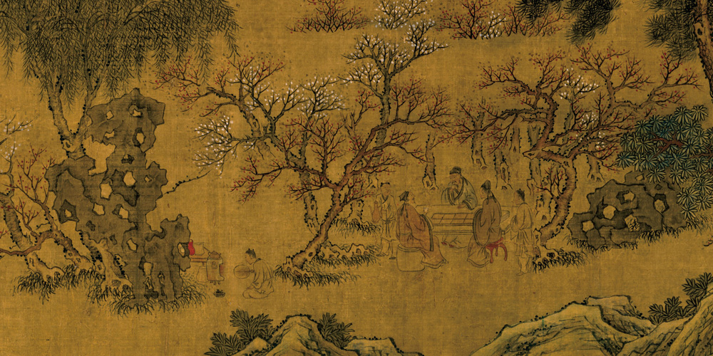 烟开兰叶香风暖，岸夹桃花锦浪生。