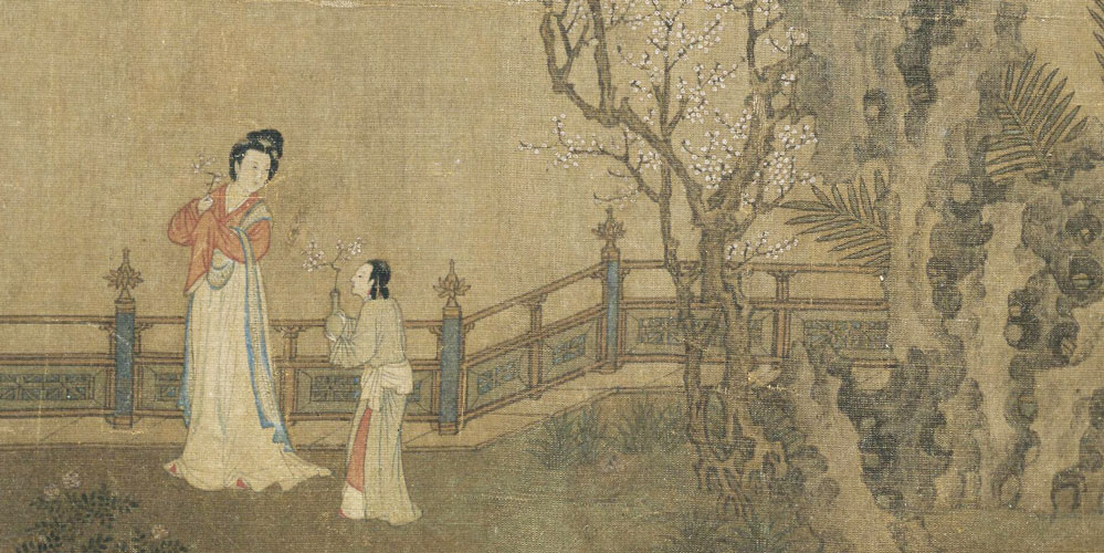 刬袜步香阶，手提金缕鞋。