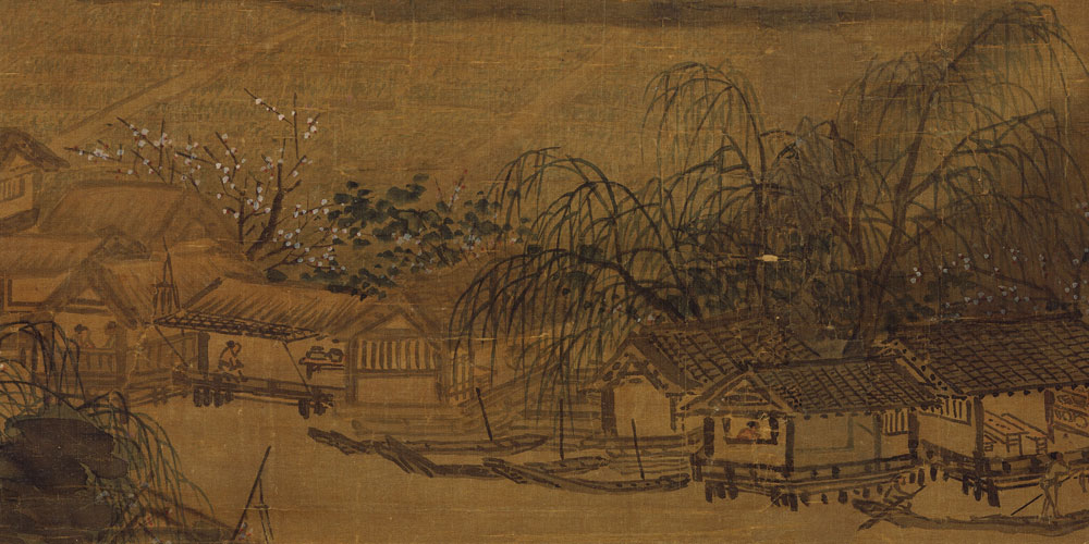 东南形胜，三吴都会，钱塘自古繁华。烟柳画桥，风帘翠幕，参差十万人家。